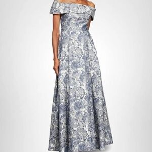 Alex Evenings Melanie Off-The-Shoulder Ballgown Silver/Multi Size 12